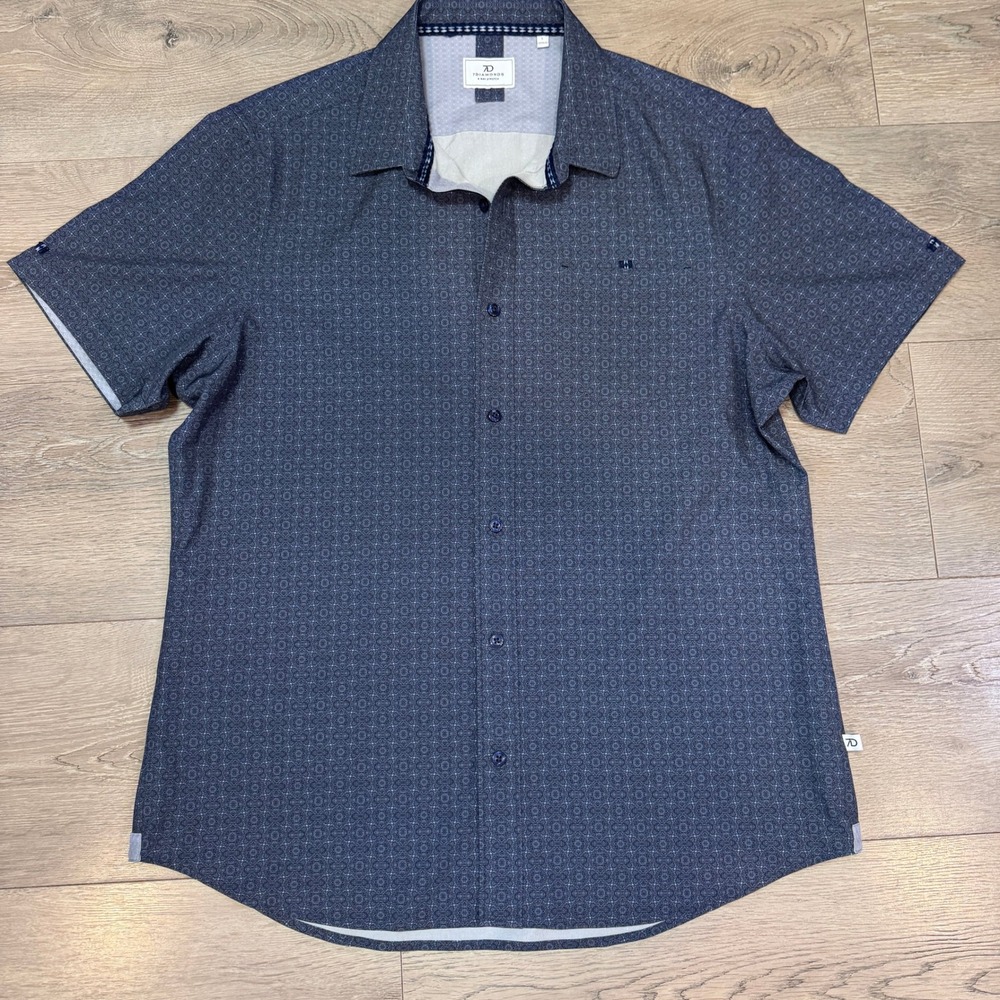 7 Diamonds Mens Liberty 4-Way Stretch Navy Blue Medallion Shirt Large L